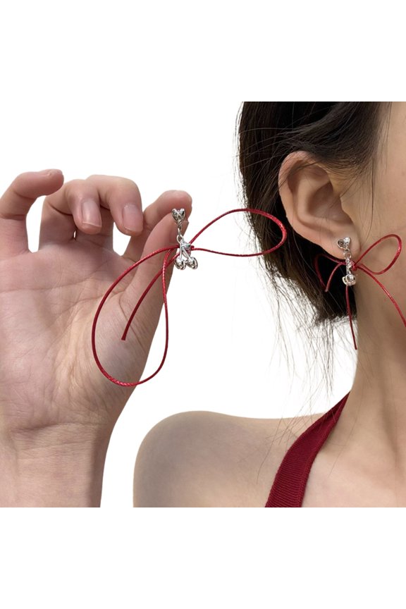 Ribbon Bowknot Studs Earrings Fashion Piercing Earrings Simple Elegant Ear Studs Temperament Jewelry for Women