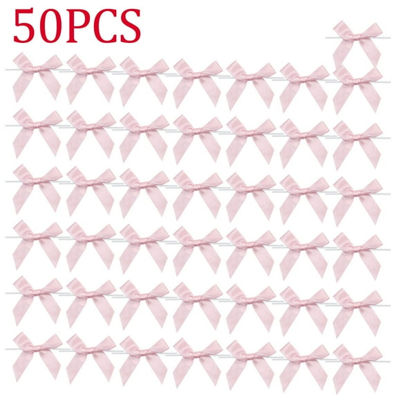 Ribbon Bows, Mini Satin Fabric Bows Flowers for DIY Craft Sewing Scrapbooking Wedding Christmas Party Favors Bakery Treat Gift Box Decoration Packaging, 3x3 Inch, 50PCS (Light Pink)