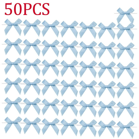 Ribbon Bows, Mini Satin Fabric Bows Flowers for DIY Craft Sewing Scrapbooking Wedding Christmas Party Favors Bakery Treat Gift Box Decoration Packaging, 3x3 Inch, 50PCS (Light Blue)