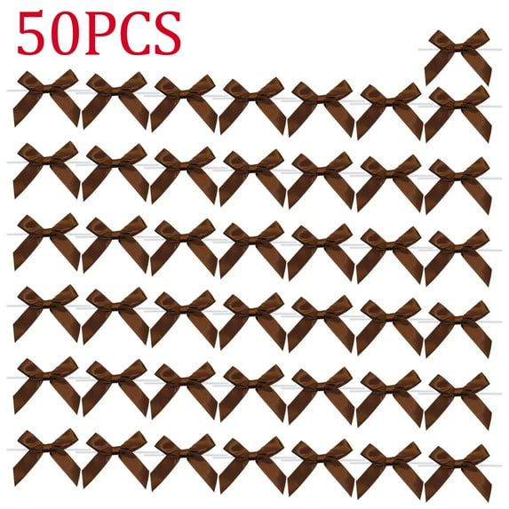 Ribbon Bows, Mini Satin Fabric Bows Flowers for DIY Craft Sewing Scrapbooking Wedding Christmas Party Favors Bakery Treat Gift Box Decoration Packaging, 3x3 Inch, 50PCS (Coffee)