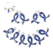 LINPENG Ribbon Cancer Awareness Charms, DIY Jewelry Making Supplies, Gift For Beader, Blue, 10 pcs