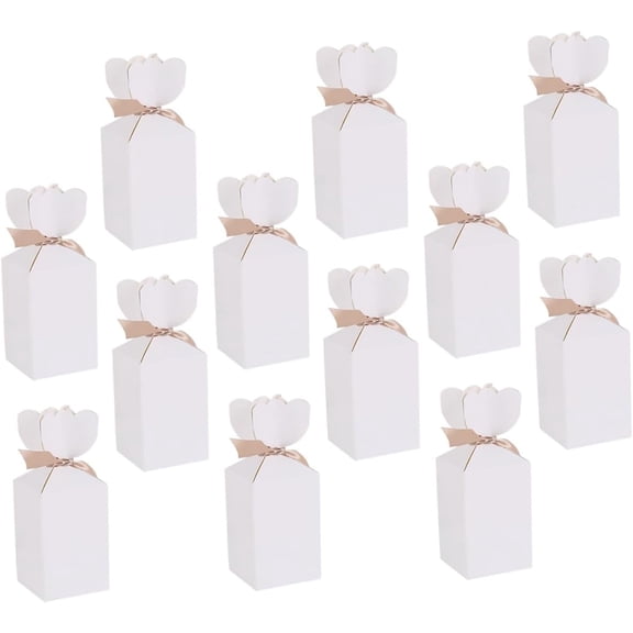 Ribbon Candy Boxes Square Cardboard Wedding Favor 20pcs 6x6x9cm