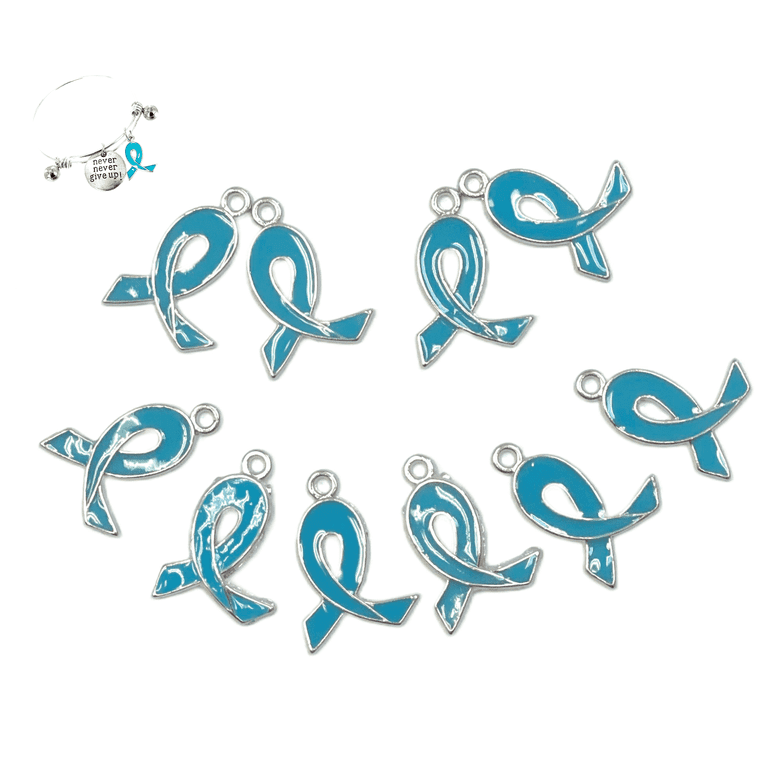 Ribbon Charms For Jewelry Making, Turquoise Teal Ribbon Ovarian