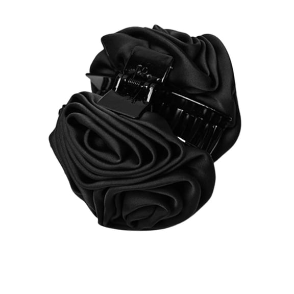 Ribbon Chiffon Rose Hair Clips - Large Bows Plastic Jaw Barrettes, Decorative Hair Grips Clamps Pins for Women, Fancy Updo, Buns, Prom & Daily Use, Soft Comfortable Fabric, 9cm