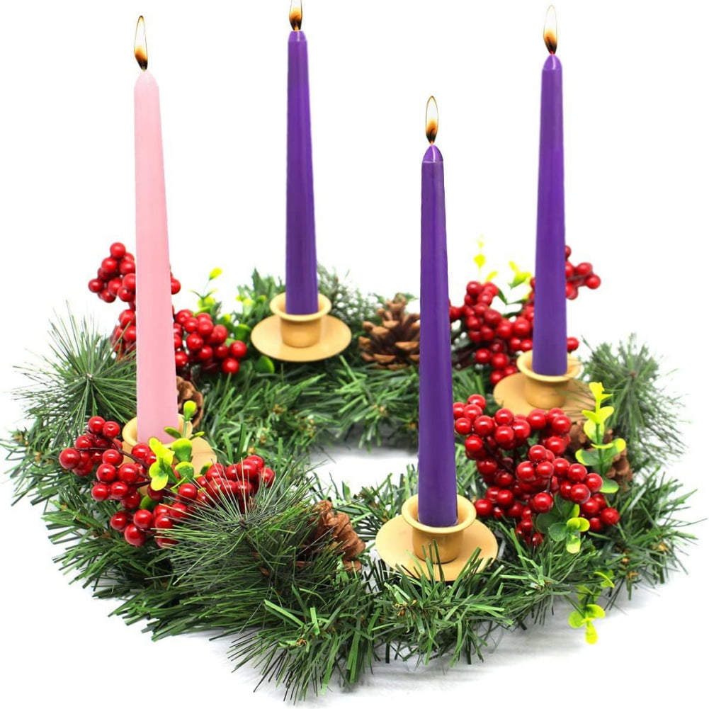 Ribbon Christmas Advent Wreath - Advent Season Centerpiece Décor - Advent Candle Holder and X-mas Candles Decorations - Advent Calendar Season Decoration 12inch A