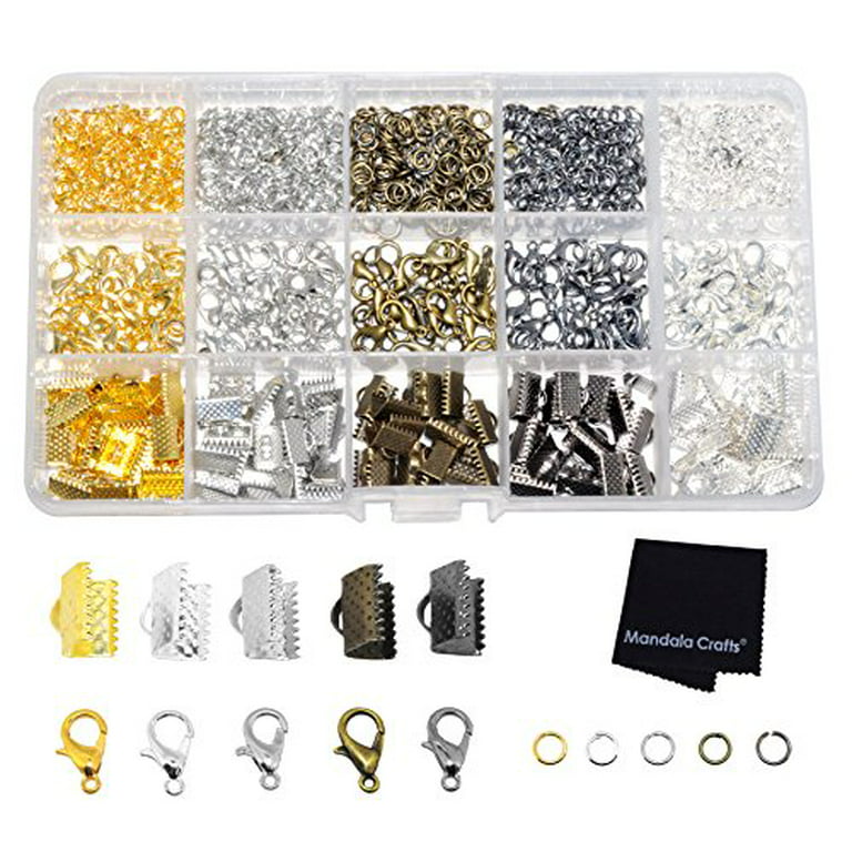 VILLCASE 782pcs Ornament Positioning Tube Clamshell Bead Tips Jump Ring  Iron Ribbon Ends Jewelry Repair Tool Calotte Ends Knot Covers DIY Kits