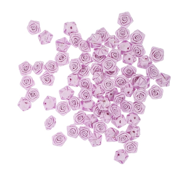 MIPCASE 100 Pieces Mini Lavender Ribbon Roses Artificial Flowers for Crafts, Scrapbooking, Wedding Decorations and Home Decor
