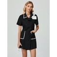 thumbnail image 1 of Ribbon Design Double-Breasted Collar & Pocket Elastic Waist Casual Or Professional Commute Elegant Women Pocket Lab Coat Surgical Gown Nurse Clinic Dental Doctor Beauty Salon, 1 of 6