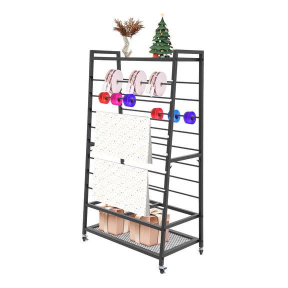 Ribbon Display Organizer with Wheels, 16 Tier Ribbon Holder Organizer Rack, Ribbon Storage Organizers for DIYs, Craft Stores, Homes