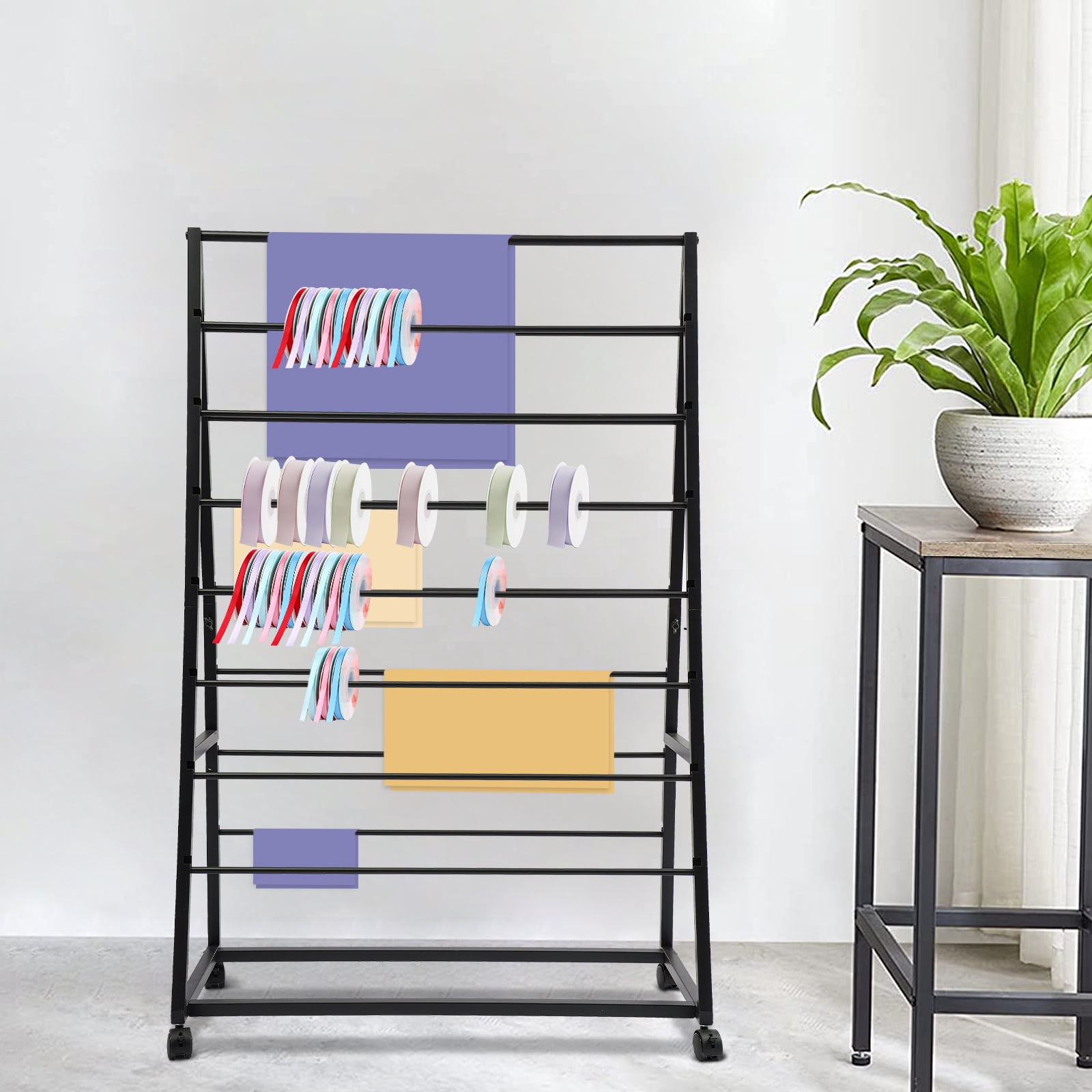 Ribbon Display Organizer with Wheels, Ribbon Holder Organizer Rack, Ribbon Storage Organizer For DIYs, Craft Stores, Homes, Florists, Gift Stores