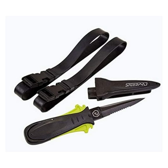 Ribbon Dive Knife Teflon Coated Blade - 9cm (Includes Anti-Slip Sheath Case and 2 Leg/Arm Straps)