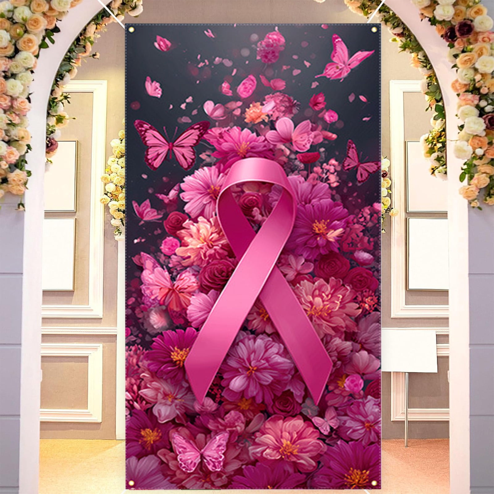 Ribbon Door Cover 35.43x70.87in Pink Polyester Breast Cancer Awareness ...