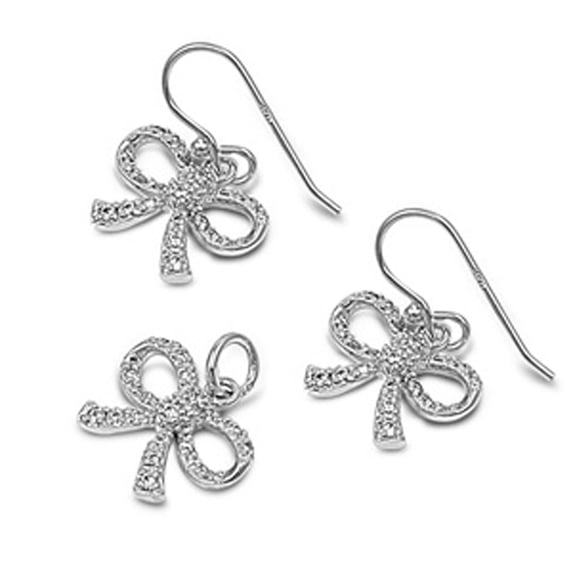 Ribbon Earrings Clear Cubic Zirconia .925 Sterling Silver Pendant Set Jewelry Female Unisex
