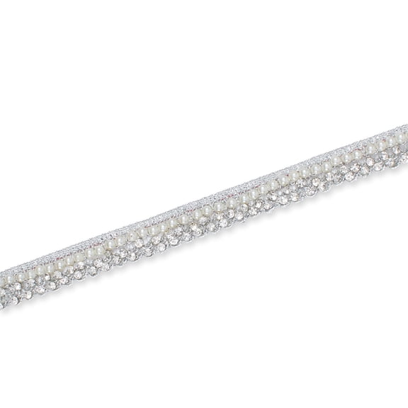 Ribbon Fabric Trim 1/2 Inch Metallic Pearl Diamond Rhinestone Polyester 9.8 / 19.6 Yard Spool - Silver (1 Pack, 9.8 Yards)