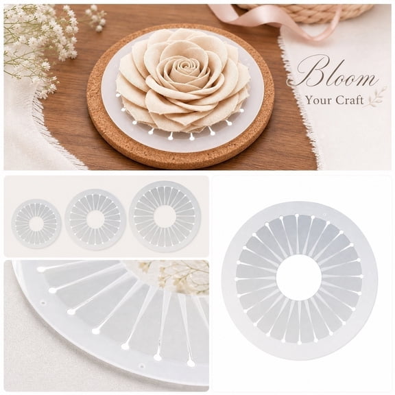 Ribbon Flower Template Set, 3 Sizes (3.5, 4.7, 5.9 in), Transparent Plastic Bow Maker for DIY Crafts, Fabric Roses, Wreaths for Front Door, Easter Decorations, 1Pack B