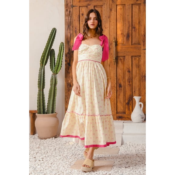 Ribbon Flowy Maxi Dress with Contrast Trim