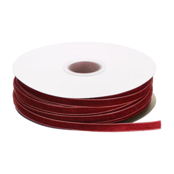 Uxcell Velvet Ribbon Wrapping 1/4" x 50 Yard Wine Red Single Face Craft Velvet