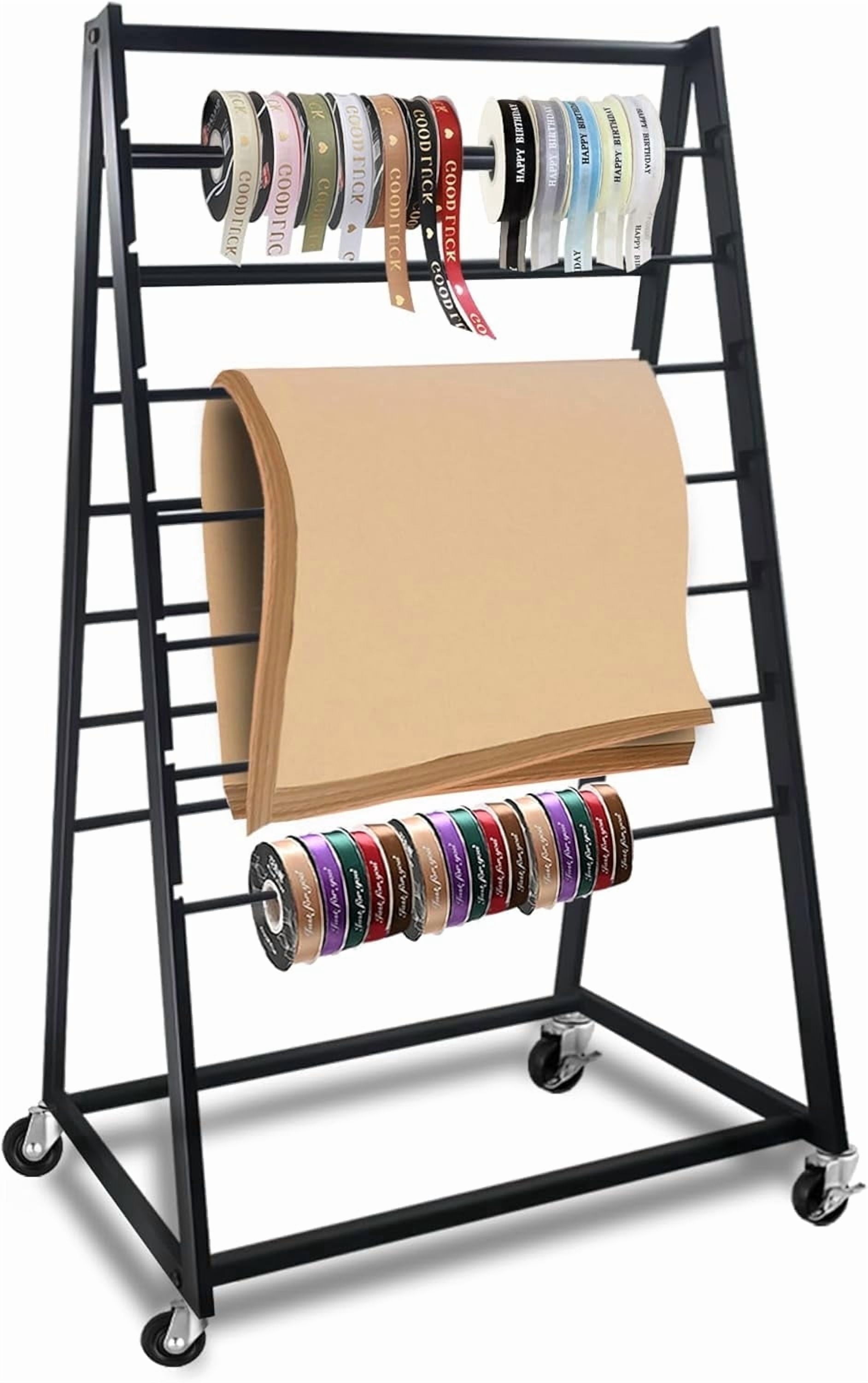 AOBAIWO Ribbon Holder Organizer Rack, 15 Tier Double-Sided Metal Ribbon Organizer Freestanding Movable Storage,for Craft Room, Cake Shop, Flower Store