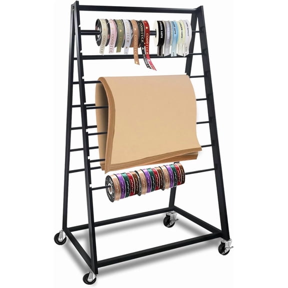 AOBAIWO Ribbon Holder Organizer Rack, 15 Tier Double-Sided Metal Ribbon Organizer Freestanding Movable Storage,for Craft Room, Cake Shop, Flower Store