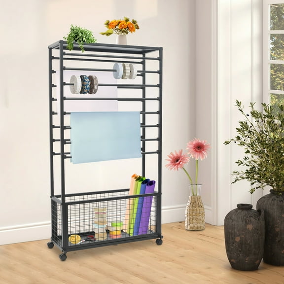 Ribbon Holder Organizer Rack, Ribbon Holder with Wheels, Large Capacity Ribbon Stand Organizer
