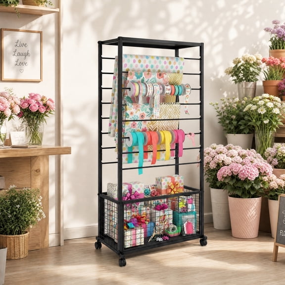 Ribbon Holder Organizer Rack, Ribbon Storage Holder, Ribbon Display Stand, Multifunctional Flower Wrapping Paper Storage Stand