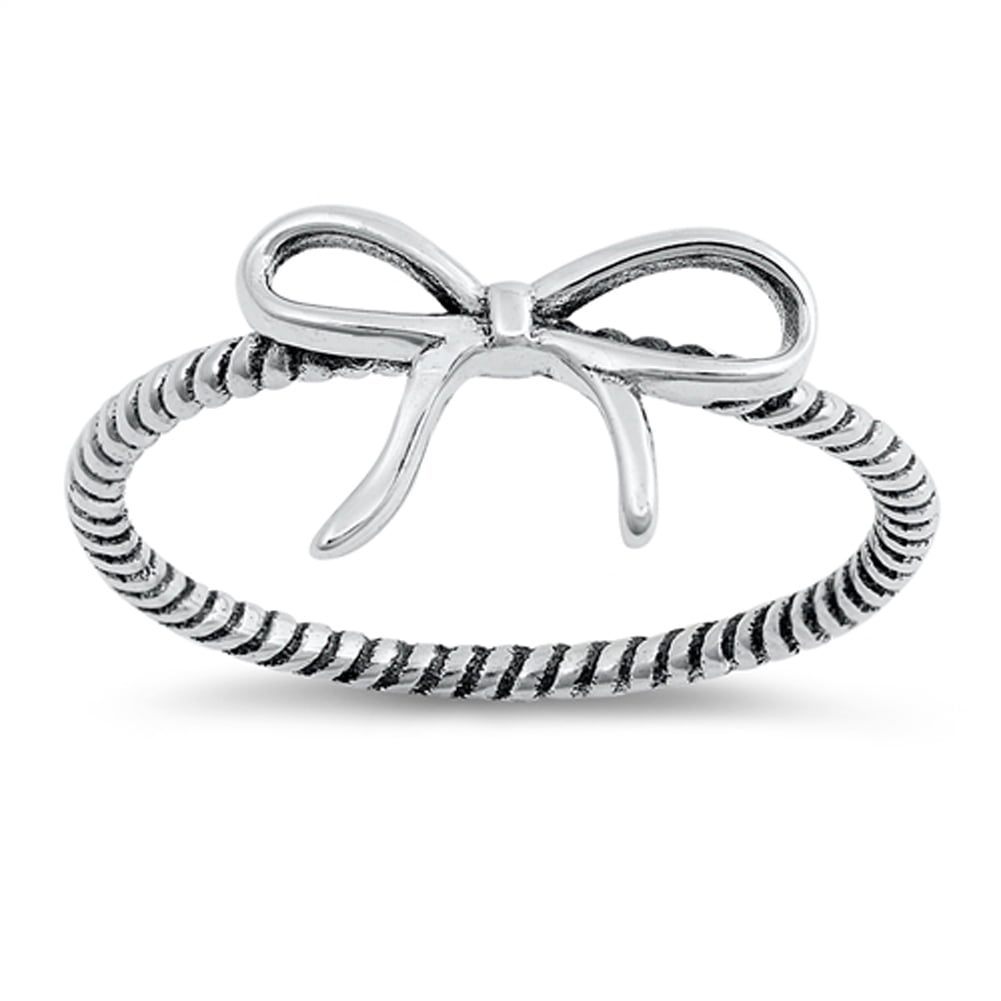 Ribbon Infinity Loop Knot Gift Ring .925 Sterling Silver Rope Band ...