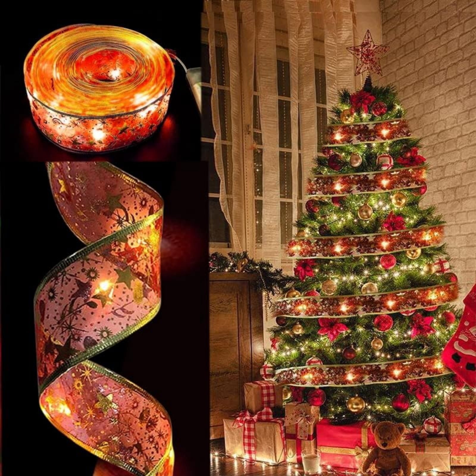 Ribbon Lights for Christmas Tree Decorations 2PC, 66ft 200 LED Battery ...