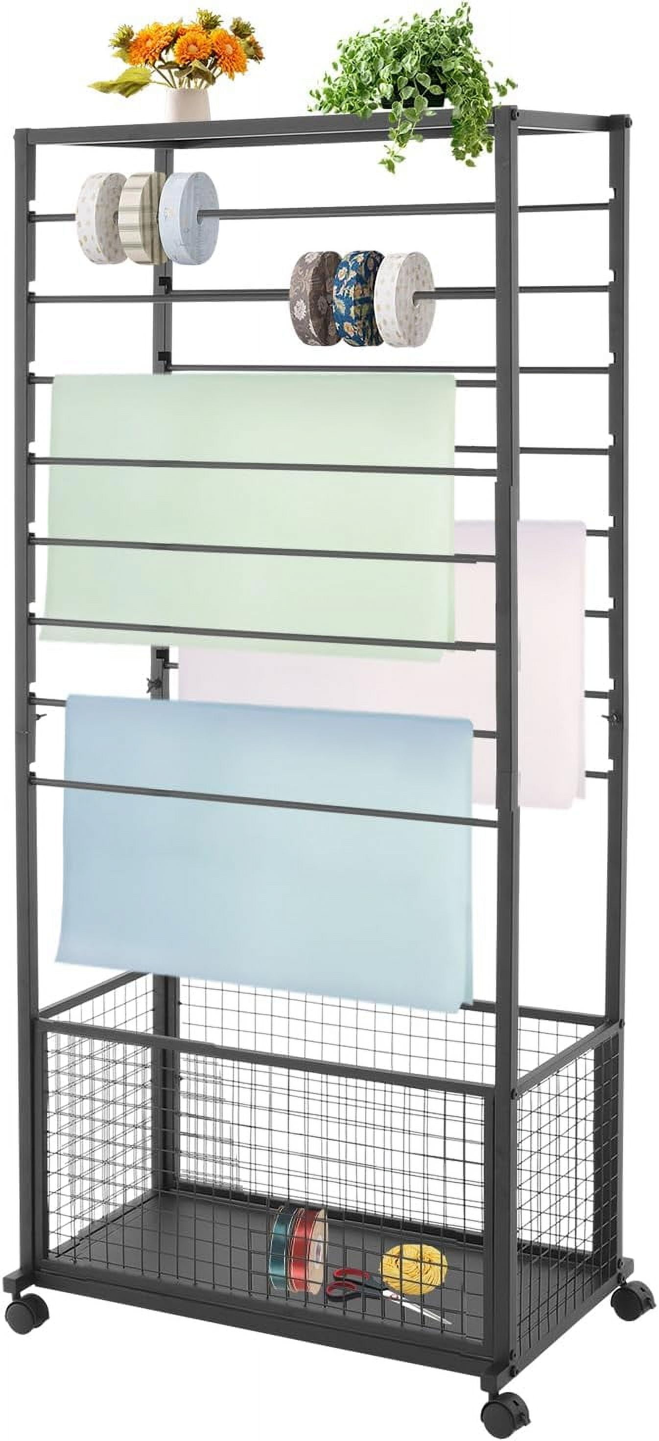 16-Tier Ribbon Holder Organizer Rack - Heavy Duty Rolling Storage Stand For Ribbons, Wrapping Paper, Fabrics
