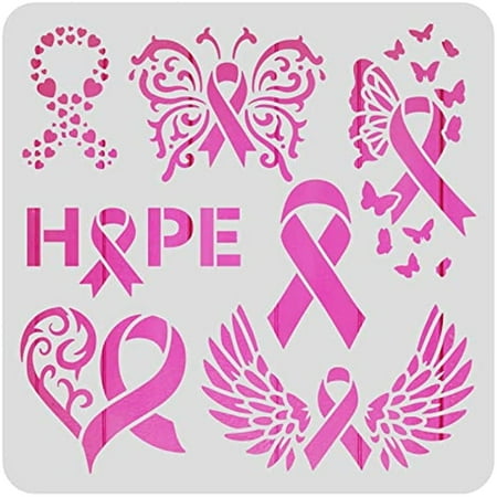 Ribbon Pattern Plastic Painting Stencils Templates Ribbons Wings Butterflies Heart Breast Cancer Prevention Theme Stencils for Painting on Walls Arts and Crafts