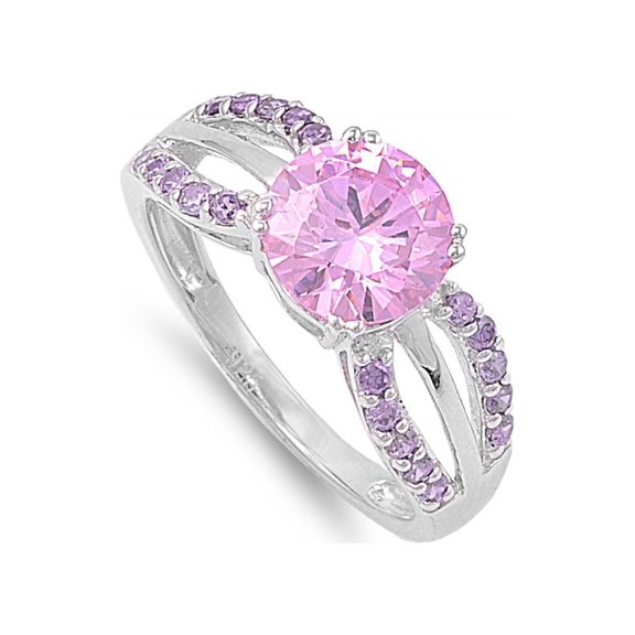 Ribbon Patterned Simulated Amethyst Cubic Zirconia Ring Sterling Silver 925
