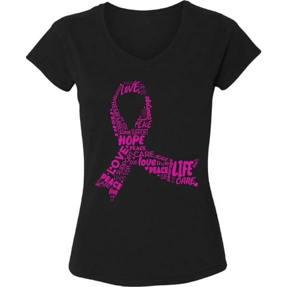Ribbon Pink TShirt for Women Awareness Ladies V-Neck T-Shirt - S M L XL 2XL Graphic Tee - Breast Cancer Awareness Women Gift Shirt