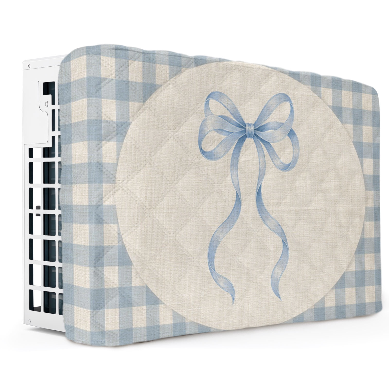 Ribbon Prints Indoor Air Conditioner Cover, Farmhouse Linen Blue Bow ...