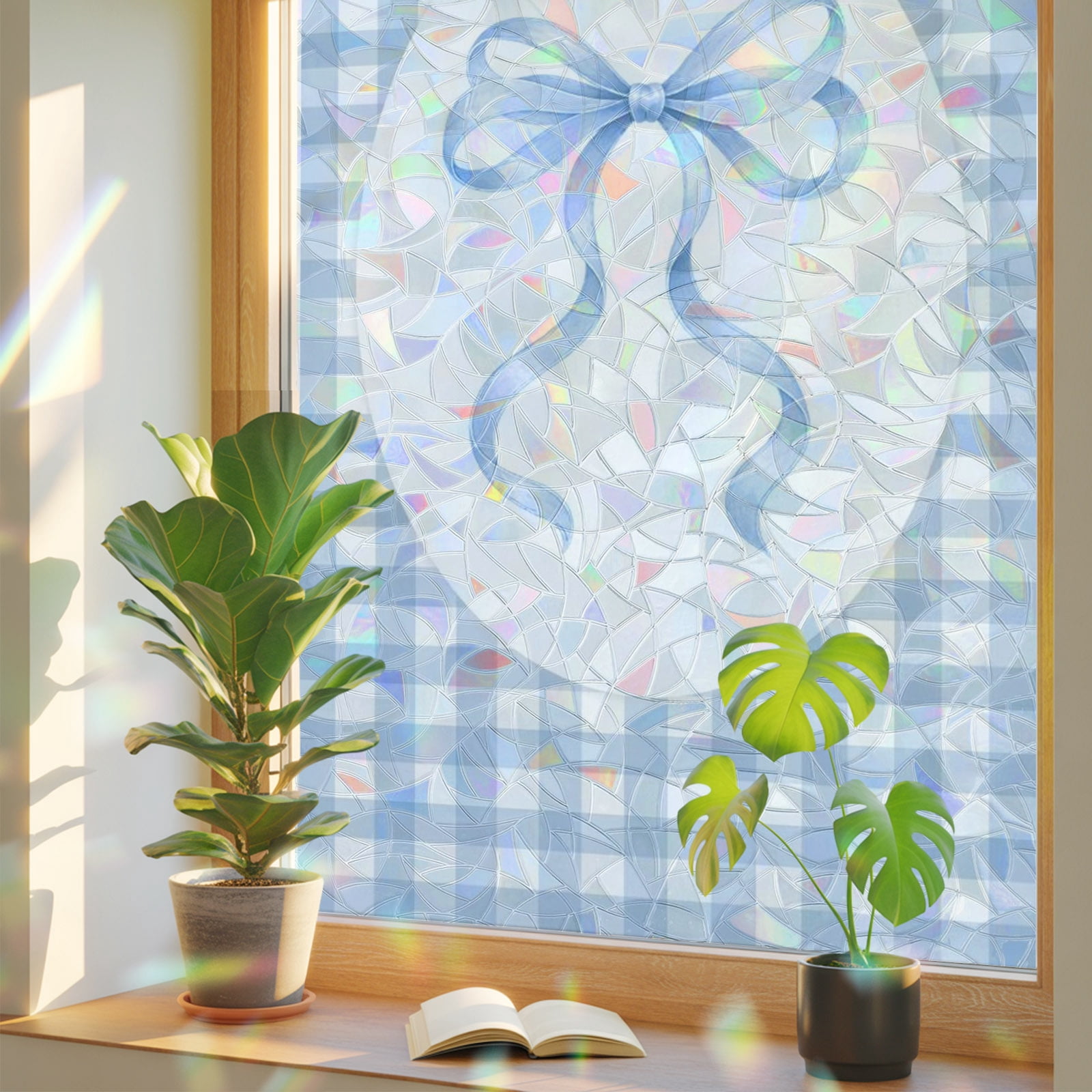 Ribbon Prints Window Privacy Film Rainbow Static Cling Stain Glass ...