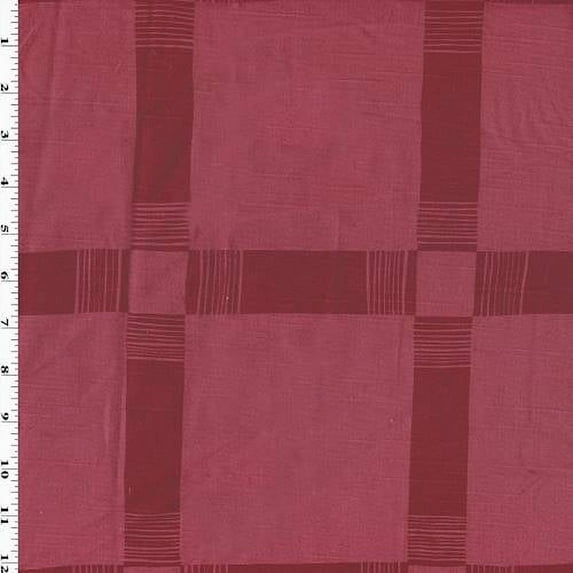 Ribbon Red Abstract Plaid Printed Slub Satin Decor Fabric, Fabric By the Yard