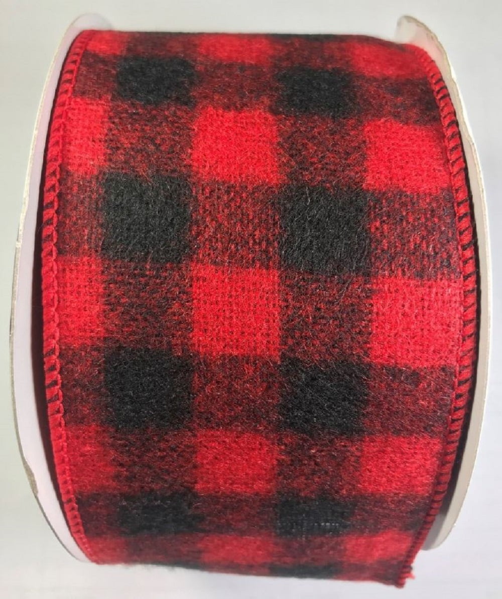 Wired Buffalo Plaid Flannel Ribbon, 2.5" Wide x 10 Yards, Red BlackTR69940-MA
