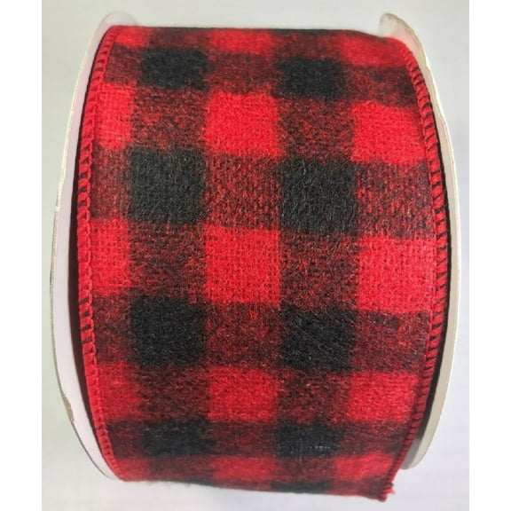 Wired Buffalo Plaid Flannel Ribbon, 2.5" Wide x 10 Yards, Red BlackTR69940-MA