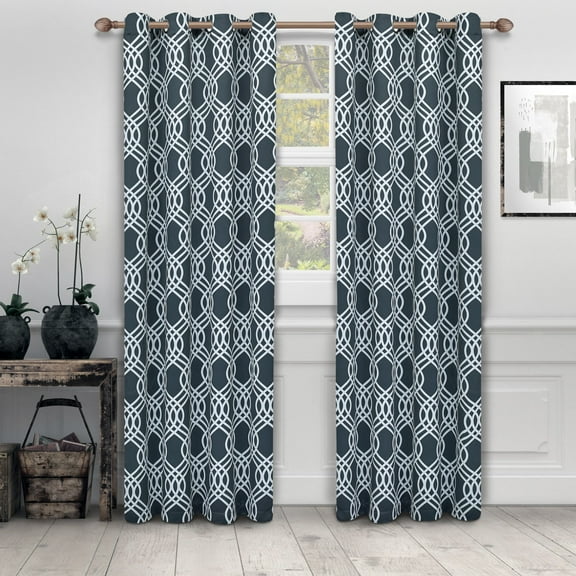 Ribbon Room Darkening Noise Reducing Thermal Blackout Curtain Set Grey / 52"x96"