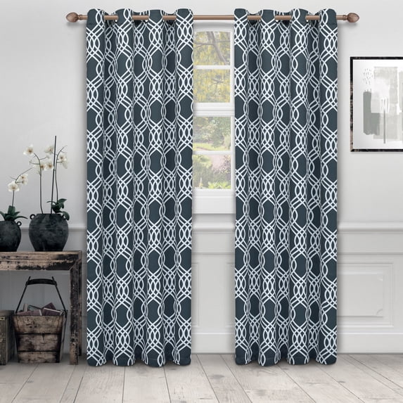 Ribbon Room Darkening Noise Reducing Thermal Blackout Curtain Set Grey / 52"x96"