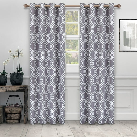 Ribbon Room Darkening Noise Reducing Thermal Blackout Curtain Set Silver / 52"x108"