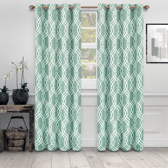 Ribbon Room Darkening Noise Reducing Thermal Blackout Curtain Set Teal / 52"x108"