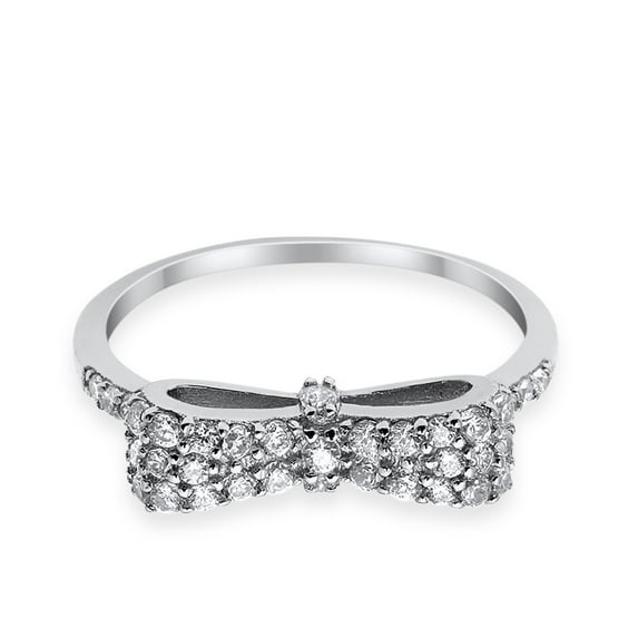 Ribbon Round Ring Round Shape CZ Wedding Ring 925 Sterling Silver Size 8