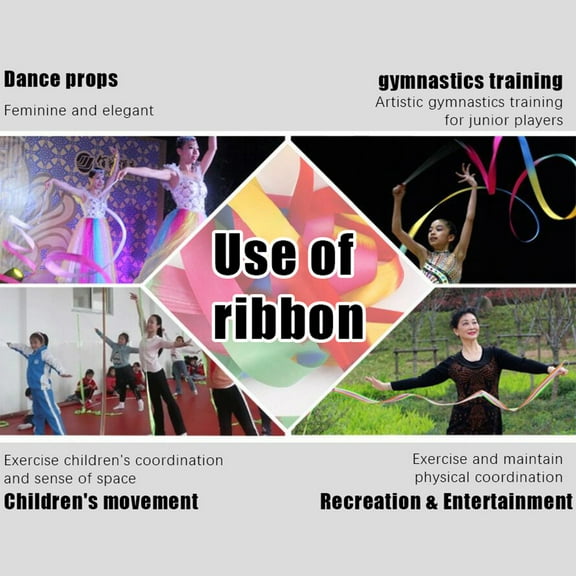 Ribbon Stick Rhythm Dance Ribbons Rhythmic Gymnastics Ribbon Baton Twirling Ribbon Wand Rods Streamers Rhythmic Ribbon Perfect for Kids Talent Shows Artistic Dancing, Satin Color