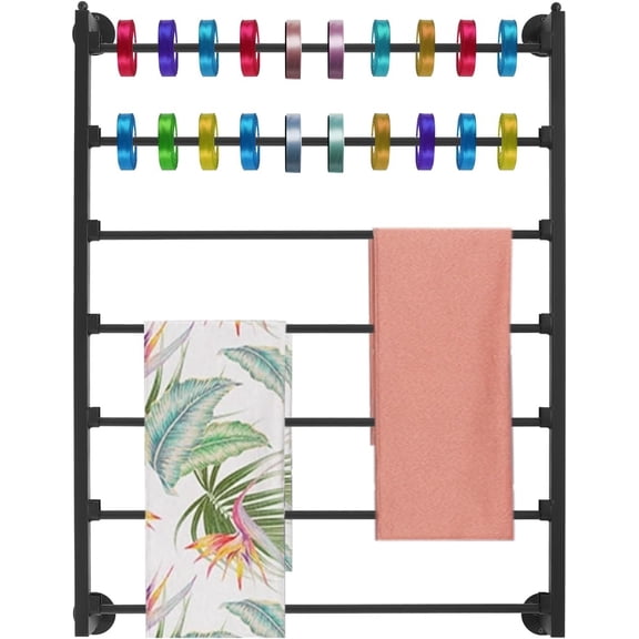 Ribbon Storage Organizer, 7-Tier Wrapping Paper Wall Mount Storage Station, Silk Scarves Hijab Hanger Organizer for Craft Room Flower Shop