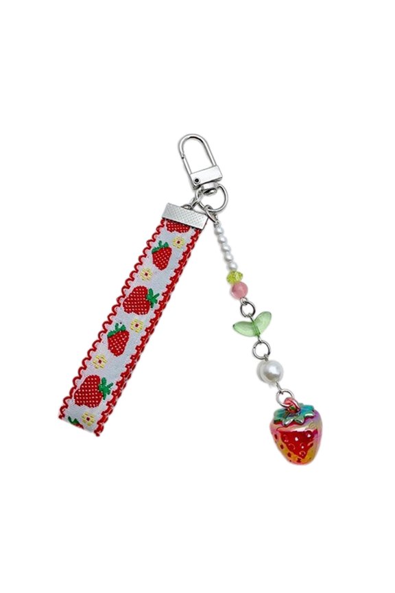 Ribbon Strawberry Keychain Decorations Keyring Ornament Backpack Handbag Charm Pendant for Women