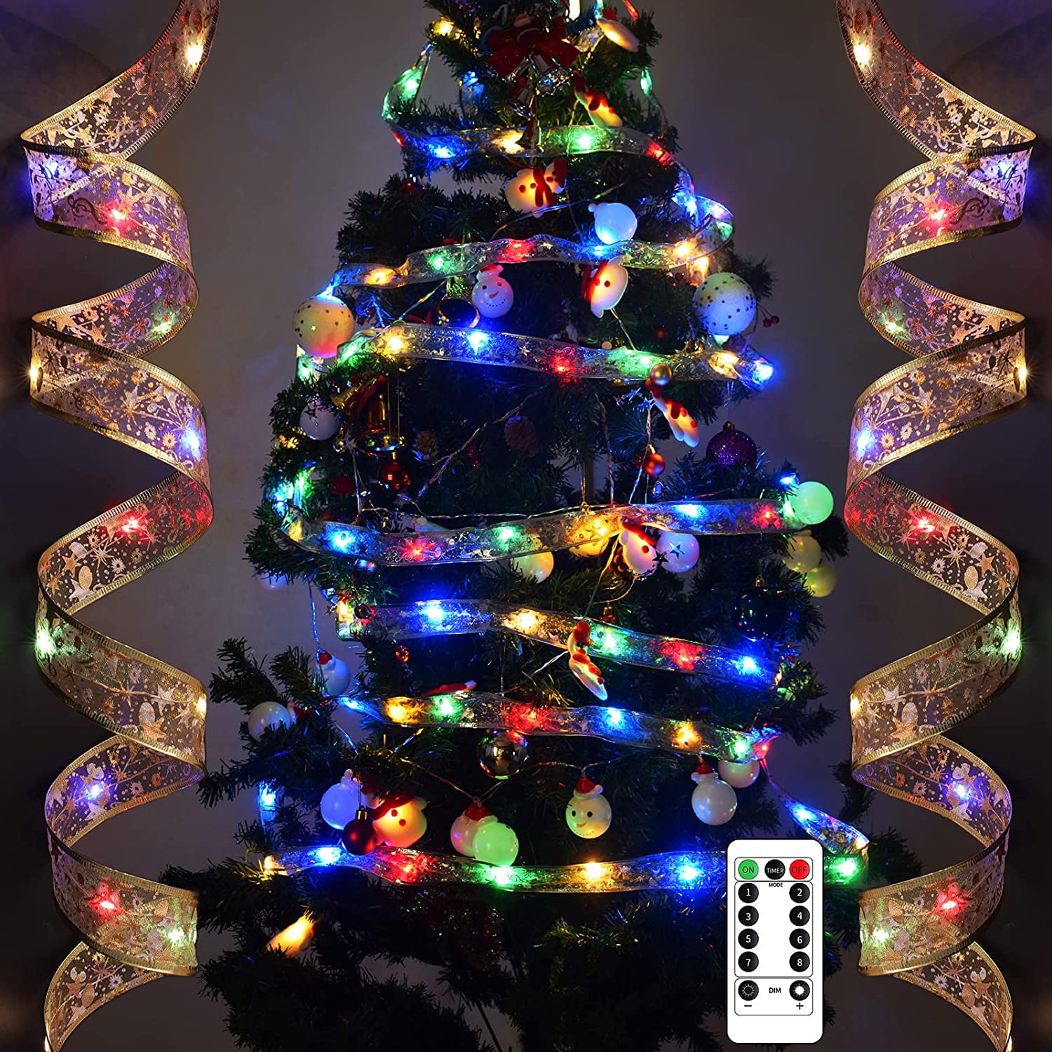 Ribbon String Lights with Remote & Timer for Christmas Tree Decoration