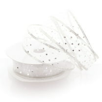 Ribbon Traditions 1 1/2" Wired Ribbon Metallic Banded Edge Sheer Glitter Dots White/Silver 25 Yards