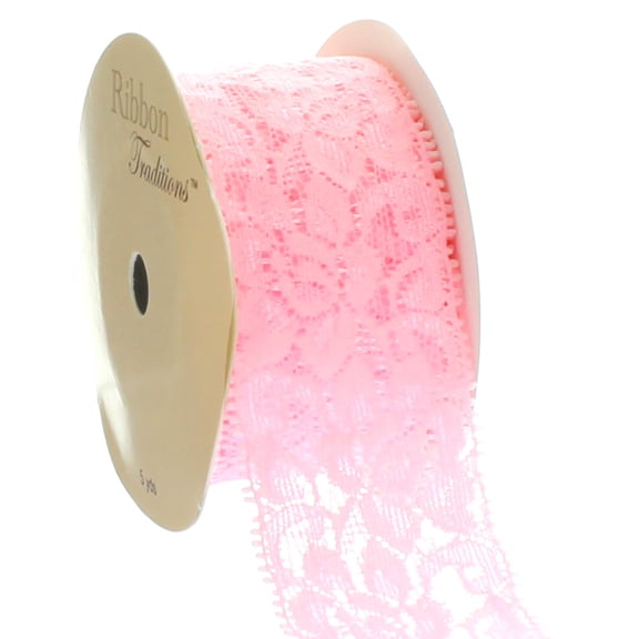 Ribbon Traditions 1.5" Stretch Elastic Lace Trim Light Pink 5 Yards