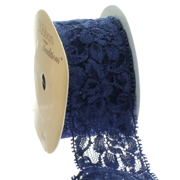 Ribbon Traditions 1.5" Stretch Elastic Lace Trim Navy 5 Yards
