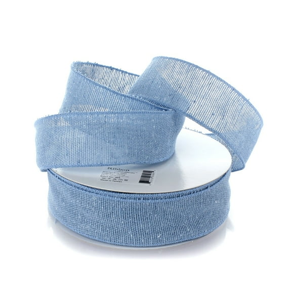 1.5" Wired Natural Cotton Burlap Ribbon Vintage Blue 25 Yards