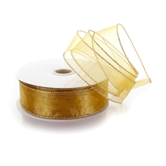 1.5" Wired Sheer Organza Ribbon 675 Old Gold 10 Yard